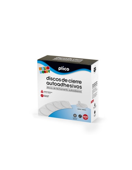 Disco de cierre plico velcro autoadhesivo 20 mm diametro color blanco caja de 400 unidades