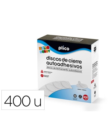 Disco de cierre plico velcro autoadhesivo 20 mm diametro color blanco caja de 400 unidades