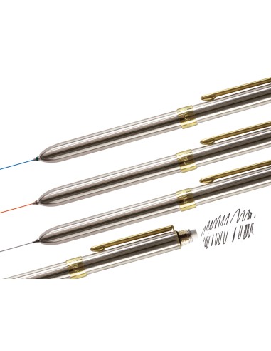 Boligrafo milan multifuncion cromado adornos dorados azul rojo portaminas 05 mm goma de borrar en caja metal