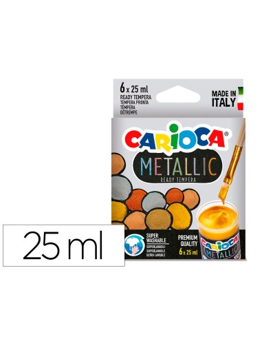 Tempera escolar carioca metallic bote 25 ml caja de 6 colores surtidos