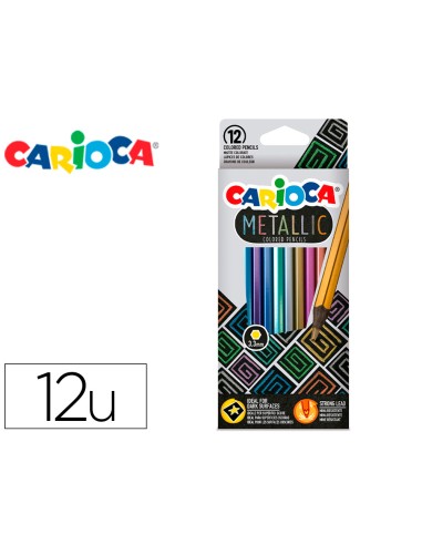 Lapices de colores carioca metallic hexagonal mina 33 mm caja de 12 colores surtidos