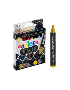Lapices cera carioca metallic triangular caja de 8 unidades colores surtidos
