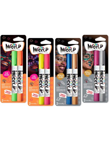 Barra de maquillaje carioca mask up neon metallic expositor 12 blister de 2 barras colores surtidos