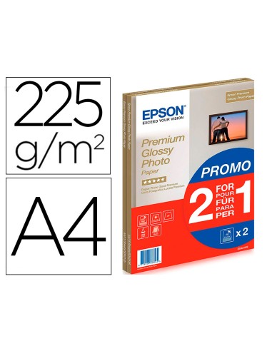 Papel fotografico epson premiun glossy photo satinado din a4 promo 2 x 15 hojas 225 gr