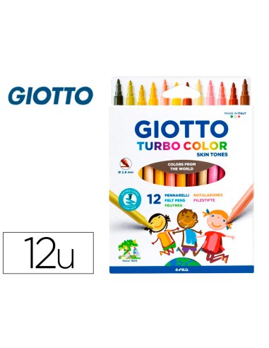 Rotulador giotto turbo color skin tones lavable punta bloqueada caja de 12 colores surtidos