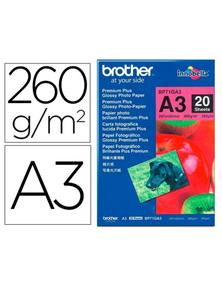 Papel fotografico brother premium plus brillo din a3 260g m2 ink jet pack de 20 hojas