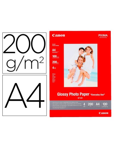 Papel fotografico canon pixma brillo din a4 200g m2 ink jet paquete de 100 hojas