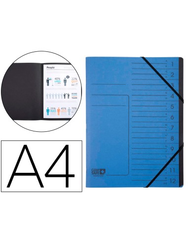 Carpeta exacompta clean safe clasificadora 12 departamentos din a4 con gomas carton azul