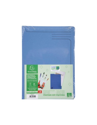 Carpeta dossier unero exacompta clean safe cartulina 400 gr din a4 azul paquete de 5 unidades