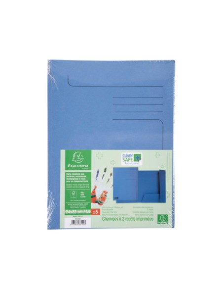 Subcarpeta cartulina exacompta clean safe din a4 con 2 solapas azul 400 gr paquete de 5 unidades