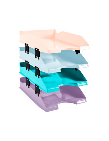 Bandeja sobremesa exacompta plastico aquarel set de 4 bandejas combo midi colores pastel 346x225x243 mm