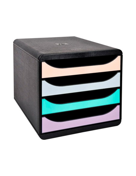 Fichero cajones sobremesa exacompta big box aquarel negro 4 cajones colores pastel glossy