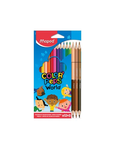 Lapices de colores maped color peps world caja de 12 colores surtidos 3 duo tonos de piel