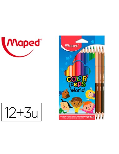 Lapices de colores maped color peps world caja de 12 colores surtidos 3 duo tonos de piel