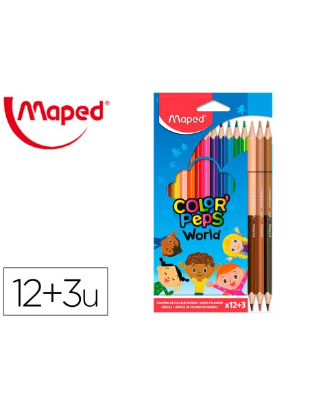 Lapices de colores maped color peps world caja de 12 colores surtidos 3 duo tonos de piel