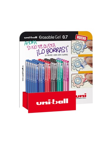 Rotulador uni ball roller uf 222 tinta gel borrable 07 mm expositor de 36 unidades colores surtidos