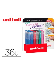 Rotulador uni ball roller uf 222 tinta gel borrable 07 mm expositor de 36 unidades colores surtidos