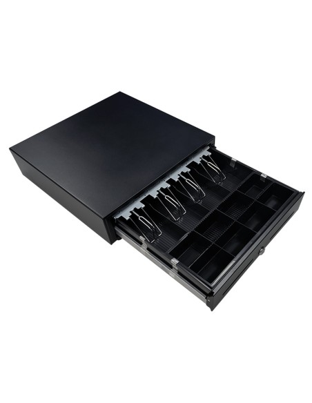 Cajon portamonedas 8 monederos 5 billeteros con llave manualnegro 410x415x110 mm