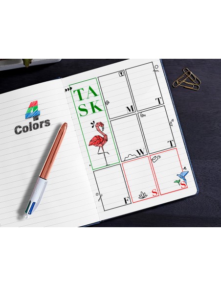 Boligrafo bic cuatro colores shine oro rosa punta de 1 mm