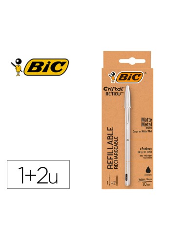 Boligrafo bic cristal renew tinta negra pack de 1 unidad 2 recambios