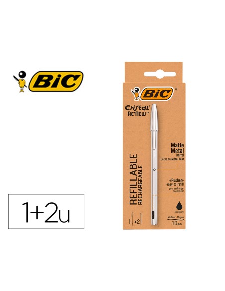 Boligrafo bic cristal renew tinta negra pack de 1 unidad 2 recambios