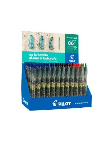 Boligrafo pilot ecoball plastico reciclado expositor de 60 unidades colores surtidos 10 boligrafos