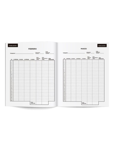 Libro liderpapel registro de jornada empleados a4 10 empleados mes pagina papel blanco 90 g