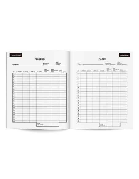 Libro liderpapel registro de jornada empleados a4 10 empleados mes pagina papel blanco 90 g