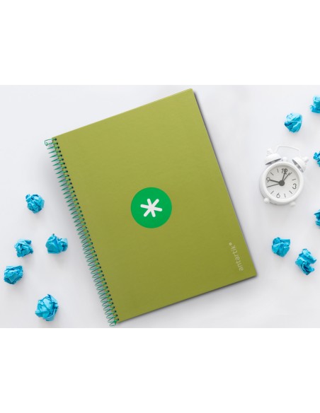 Cuaderno espiral a4 micro antartik tapa forrada80h 90 gr horizontal 1 banda 4 taladros color verde