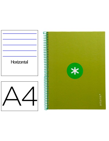 Cuaderno espiral a4 micro antartik tapa forrada80h 90 gr horizontal 1 banda 4 taladros color verde