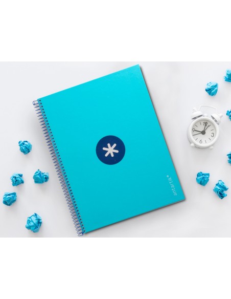 Cuaderno espiral a4 micro antartik tapa forrada80h 90 gr horizontal 1 banda 4 taladros color turquesa