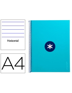 Cuaderno espiral a4 micro antartik tapa forrada80h 90 gr horizontal 1 banda 4 taladros color turquesa