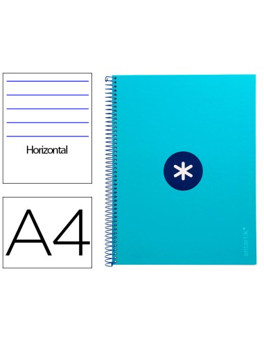 Cuaderno espiral a4 micro antartik tapa forrada80h 90 gr horizontal 1 banda 4 taladros color turquesa