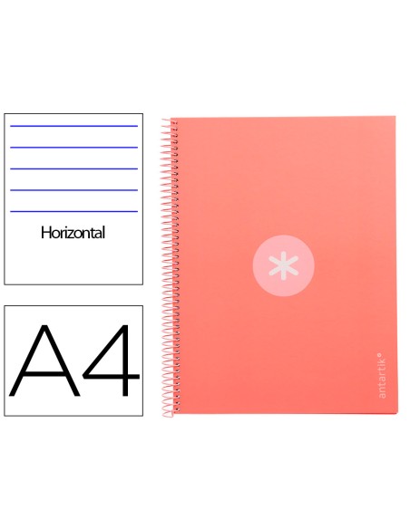 Cuaderno espiral a4 micro antartik tapa forrada80h 90 gr horizontal 1 banda 4 taladros color rosa claro
