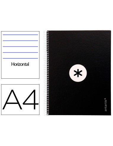 Cuaderno espiral a4 micro antartik tapa forrada80h 90 gr horizontal 1 banda 4 taladros color negro