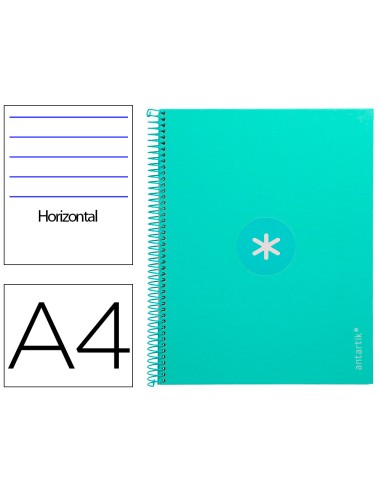 Cuaderno espiral a4 micro antartik tapa forrada80h 90 gr horizontal 1 banda 4 taladros color menta