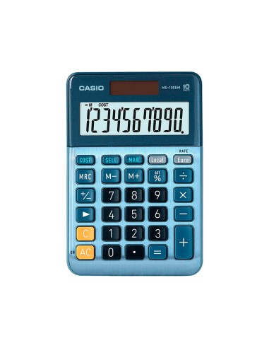Calculadora casio ms 100em sobremesa 10 digitos tx tecla color azul