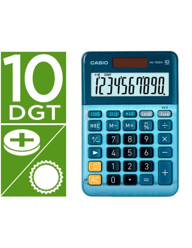 Calculadora casio ms 100em sobremesa 10 digitos tx tecla color azul