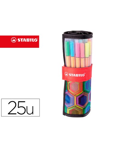 Rotulador stabilo punta de fibra point 88 art estuche rollerset de 25 unidades colores surtidos