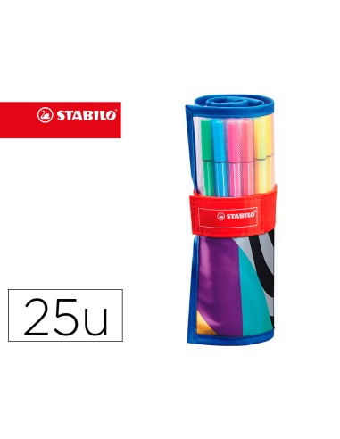 Rotulador stabilo punta de fibra pen 68 arty estuche rollerset de 25 unidades colores surtidos