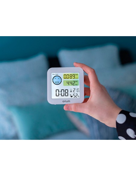 Medidor de aire orium quaelis 20 medidor de co2 y cov superficie 30 m2 pantalla lcd color blanco 8x25 x 8 cms