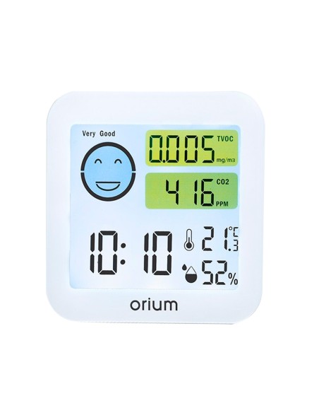 Medidor de aire orium quaelis 20 medidor de co2 y cov superficie 30 m2 pantalla lcd color blanco 8x25 x 8 cms