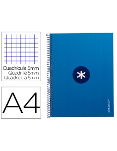 Cuaderno espiral a4 micro antartik tapa forrada 80h 90 gr cuadro 5mm 1 banda 4 taladros azul oscuro