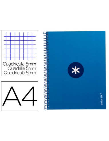 Cuaderno espiral a4 micro antartik tapa forrada 80h 90 gr cuadro 5mm 1 banda 4 taladros azul oscuro