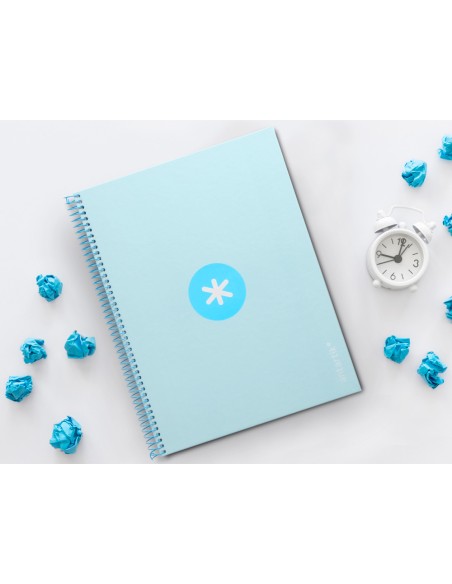 Cuaderno espiral a4 micro antartik tapa forrada 80h 90 gr cuadro 5mm 1 banda 4 taladros celeste