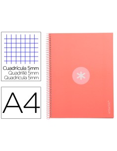 Cuaderno espiral a4 micro antartik tapa forrada 80h 90 gr cuadro 5mm 1 banda 4 taladros rosa claro