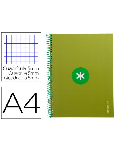 Cuaderno espiral a4 micro antartik tapa forrada 80h 90 gr cuadro 5mm 1 banda 4 taladros verde
