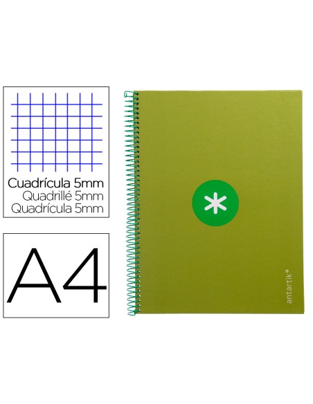 Cuaderno espiral a4 micro antartik tapa forrada 80h 90 gr cuadro 5mm 1 banda 4 taladros verde