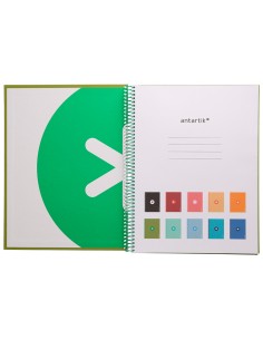 Cuaderno espiral a4 micro antartik tapa forrada 80h 90 gr cuadro 5mm 1 banda 4 taladros verde