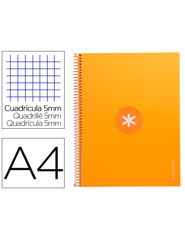 Cuaderno espiral a4 micro antartik tapa forrada 80h 90 gr cuadro 5mm 1 banda 4 taladros mostaza